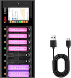 ISDT N8 8-Slots Fast Speed Battery Charger with LCD Display,Type-C QC3.0 Output Rechargeable Battery Charger AA AAA for Ni-MH Li-lon Ni-Cd LiFePO4 Not for 1.5V Lithium