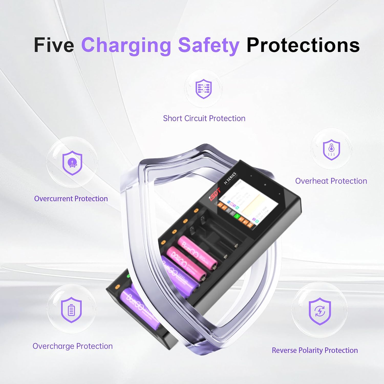 ISDT N8 8-Slots Fast Speed Battery Charger with LCD Display,Type-C QC3.0 Output Rechargeable Battery Charger AA AAA for Ni-MH Li-lon Ni-Cd LiFePO4 Not for 1.5V Lithium