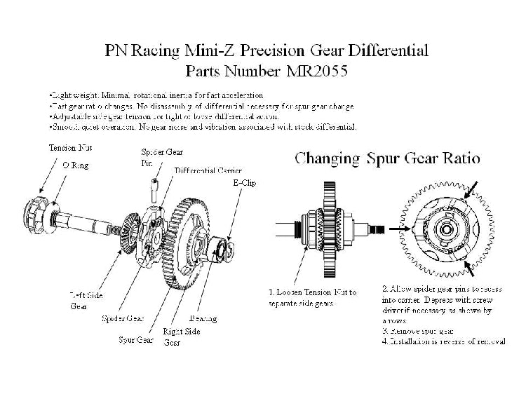 PN Racing Mini-Z 2WD V3 Precision Enclosed Gear Differential 64P 53T