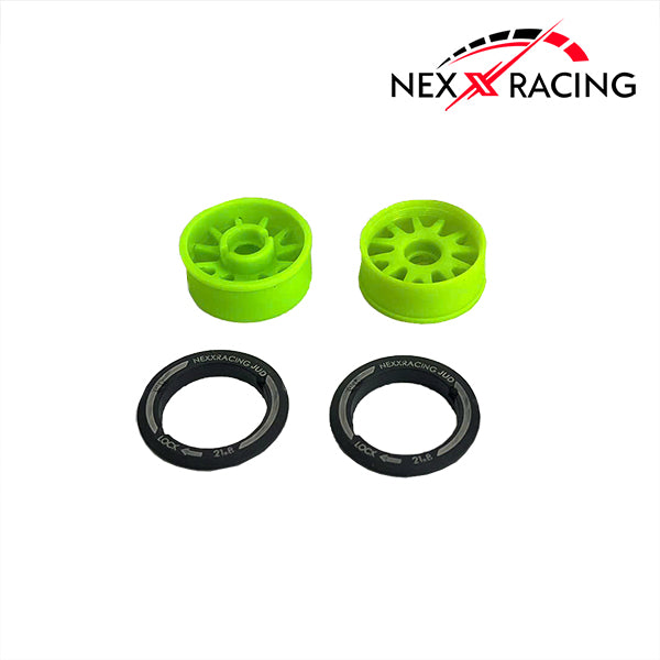Nexx Racing “JUD” threaded carbon-fiber reinforced EVO Flanged Front Wheels (2) pcs for Mini-Z (GREEN)